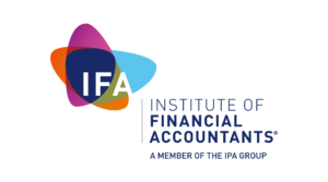 Logo for the Institute of Financial Accountants features overlapping colored shapes with "IFA" in white text, and the organization’s full name and tagline in blue text to the right—ideal for any Accounting Finance Manager seeking professional recognition.